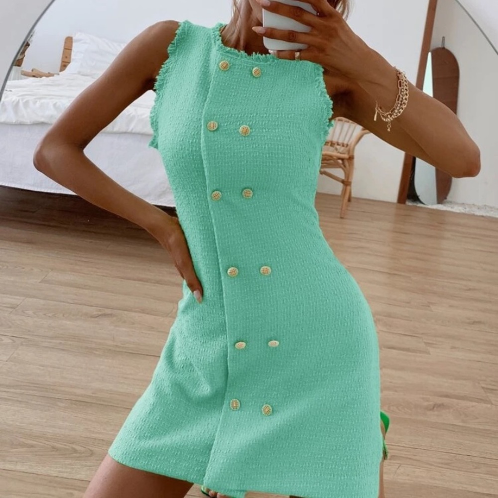 SHEIN Mint Green Double-Breasted Mini Dress